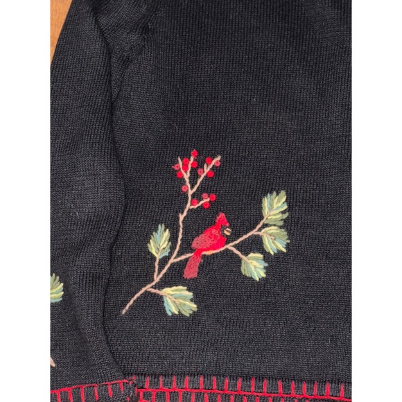 Coldwater Creek Cardinal Embroidered Sweater Women's Large Black Ramie Cotton - Picture 10 of 12